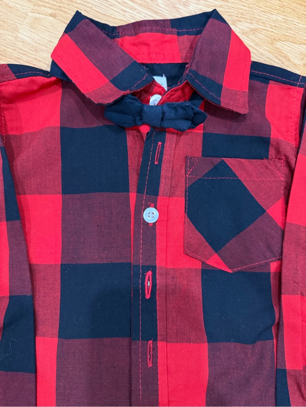 Alex&Jack Red Black Buffalo Plaid Button Shirt with Black Jogger Pants (Size2T) - Picture 4 of 7